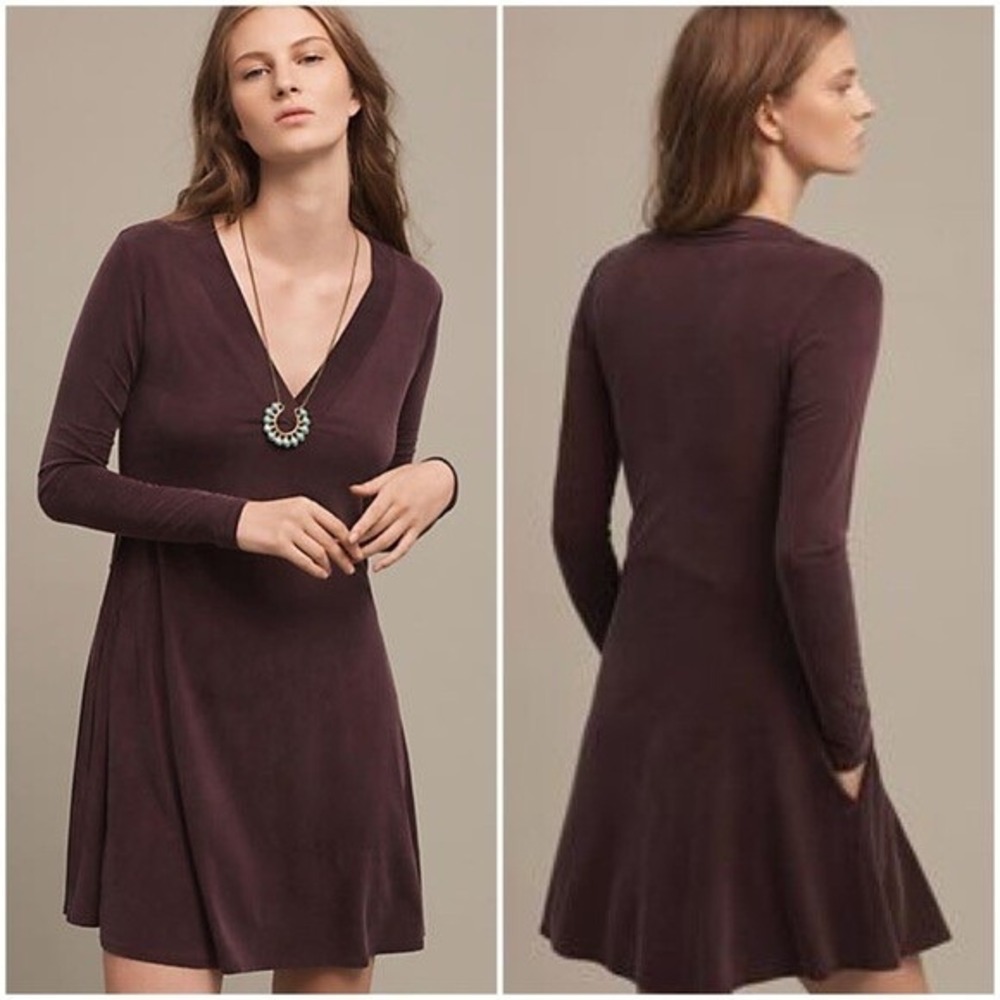 Dolan Left Coast Collection Plum Purple V-Neck Long Sleeve Pocket Mini Dress S